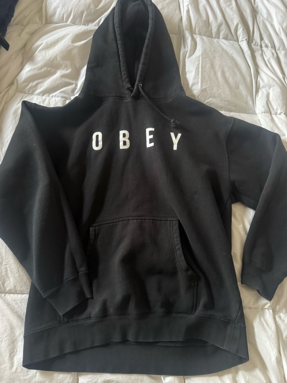 Obey Black Pullover Hoodie with White Logo Tag
